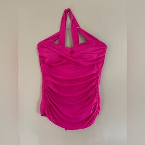 Pink Ruched Halter one piece swim suit. Excellent Condition. Size-16 -1X